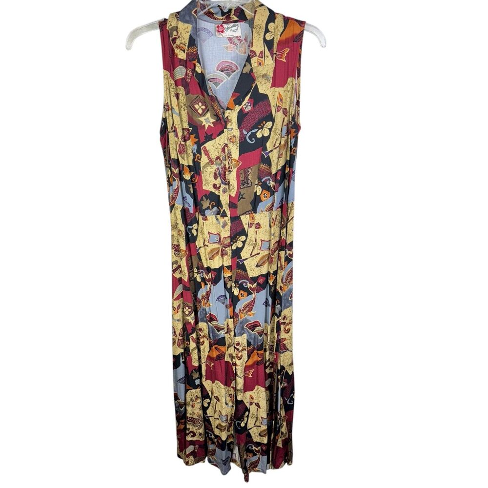 Hilo Hattie The Hawaiian Original Midi Brown Dress Womens L‎ Floral Sleeveless